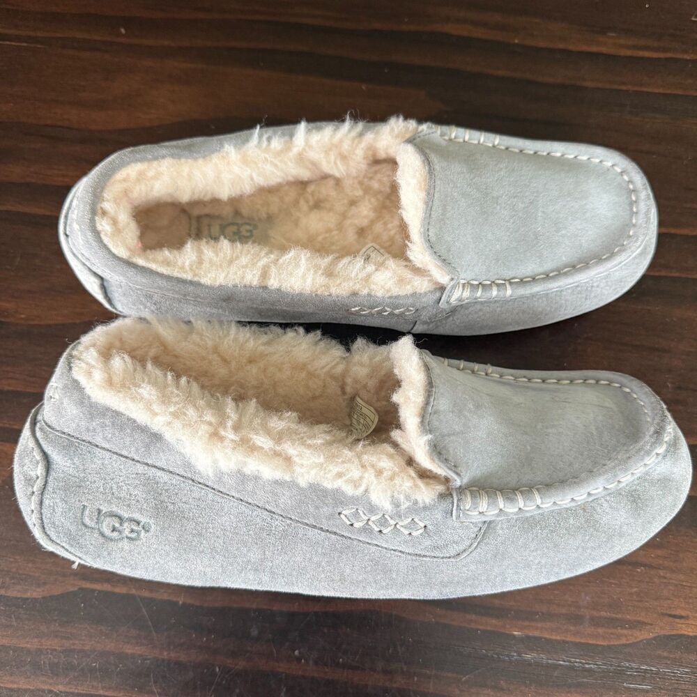 Ugg Ansley Slipper women’s Moccasin in “nightfall” Gray Suede Size US 8